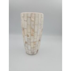 Mother of Pearl Mosaic Cylinder Vase 7" Tall‎